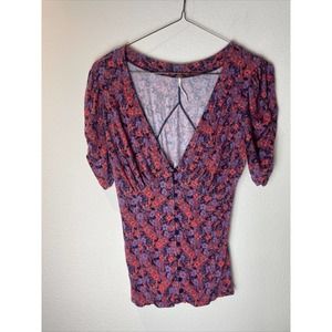 free people, v neck multicolor knit blouse, large